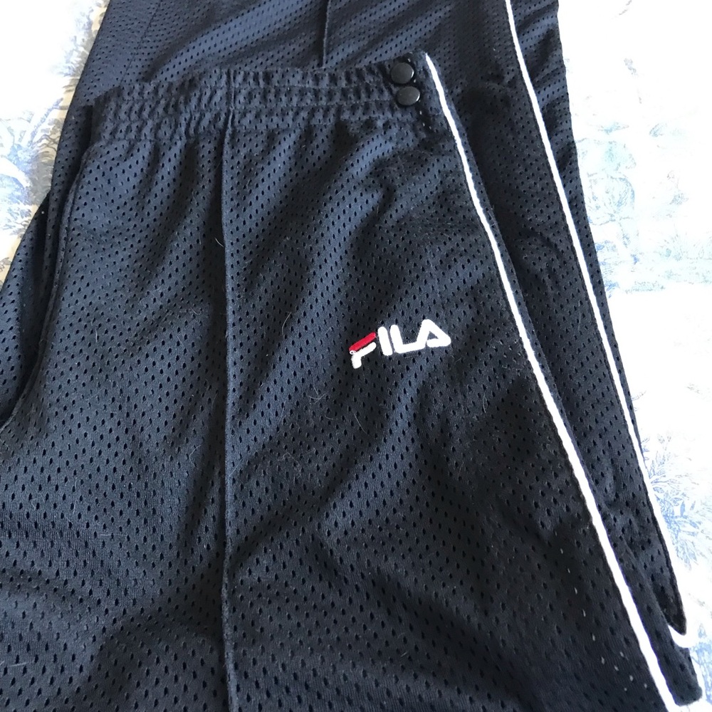 FILA Black Track Joggers with White Piping and Logo